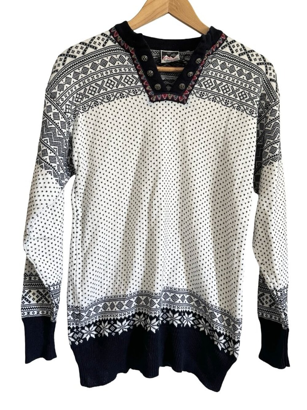 Dale of Norway Men's M Navy White Cotton Sweater Nordic Fair Isle Birdseye Ski